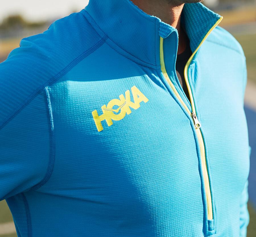 Hoka One One Top Panske Modre - 1/2 Zips Midlayer - 58769-HVPR